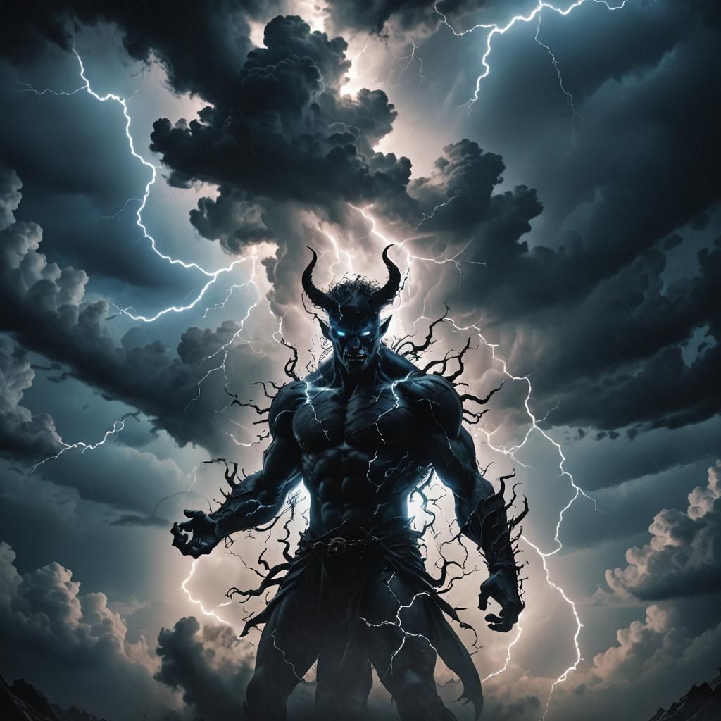 Eerie Demon Silhouette in Stormy Dark Fantasy