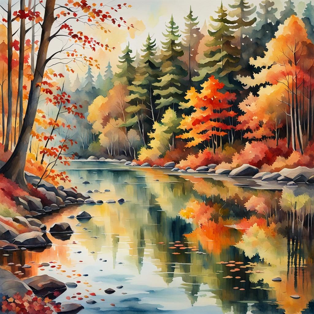 Autumn Forest in Watercolor Style