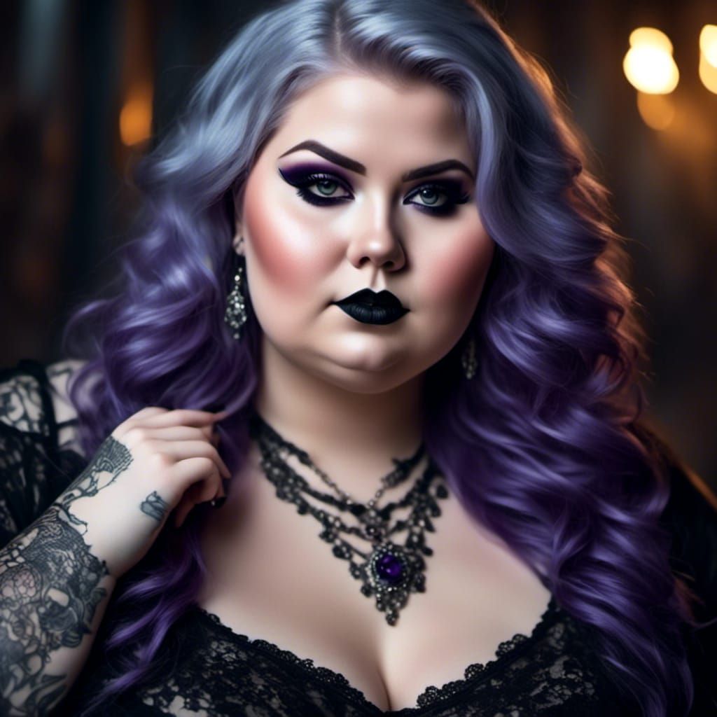 Gothic Curvy Girl Portrait with Piercings