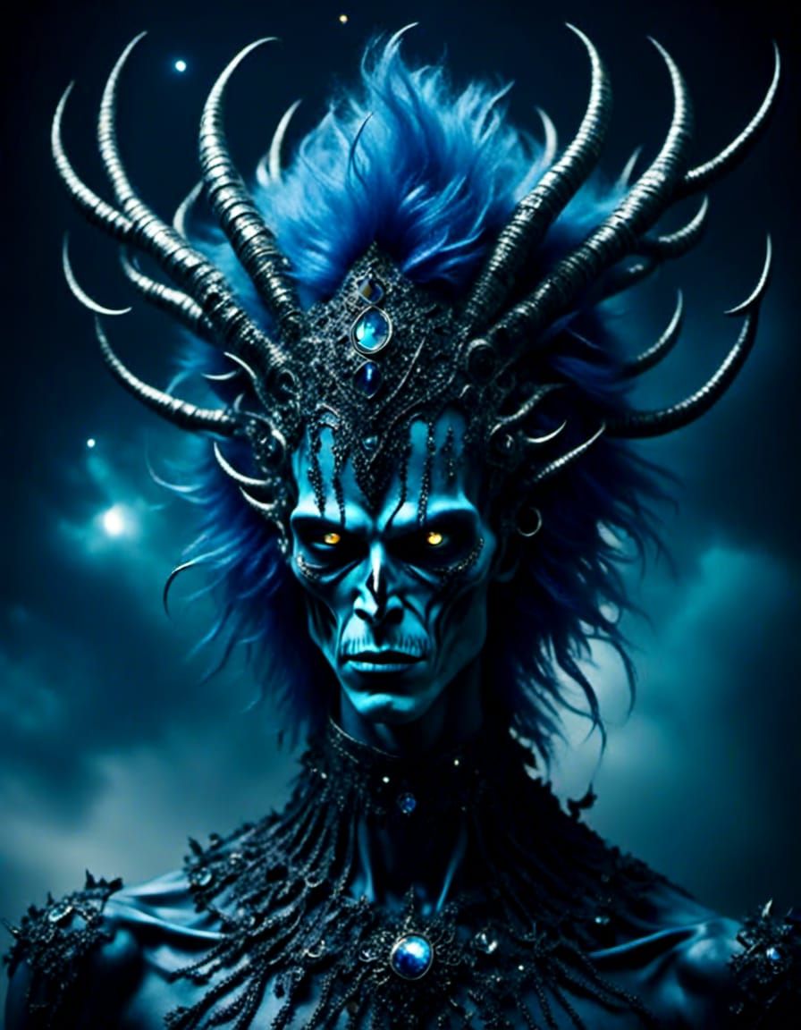 Alien Monster Portrait in Blue Metallic World