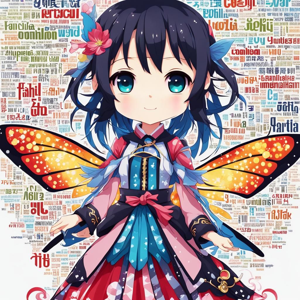 Chibi Fairy Word Art in Anime Style
