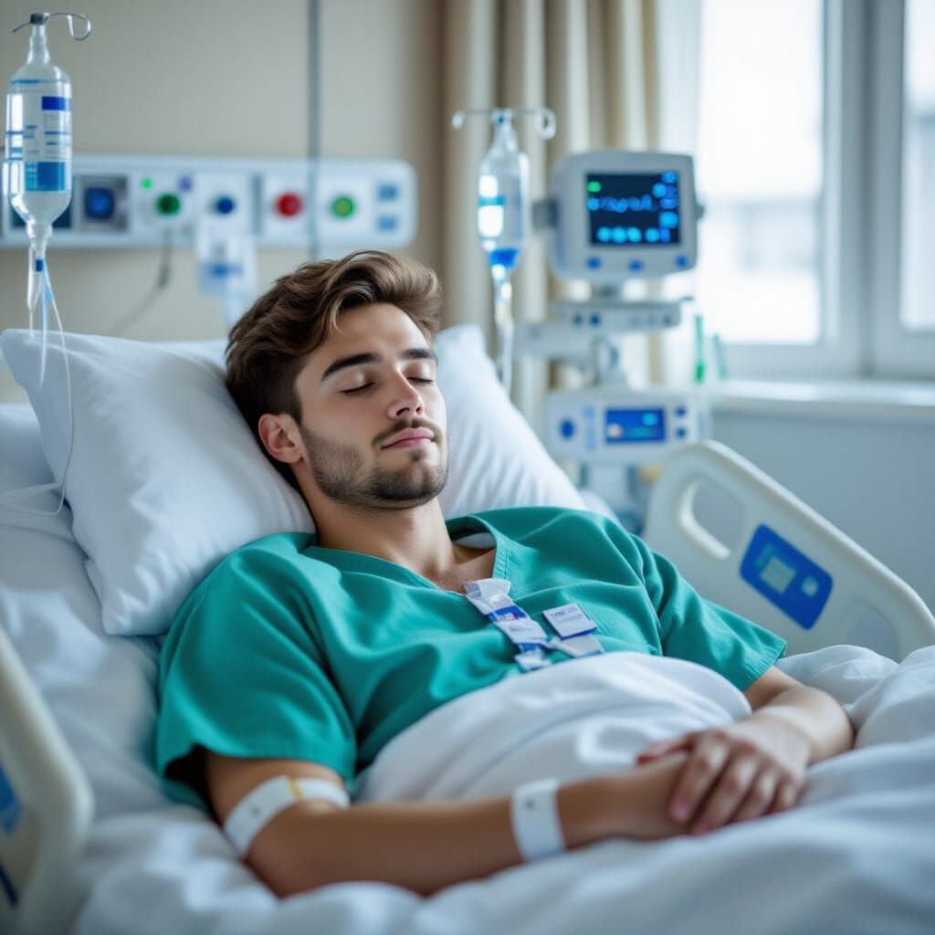 Young Man Resting in Hospital Bed