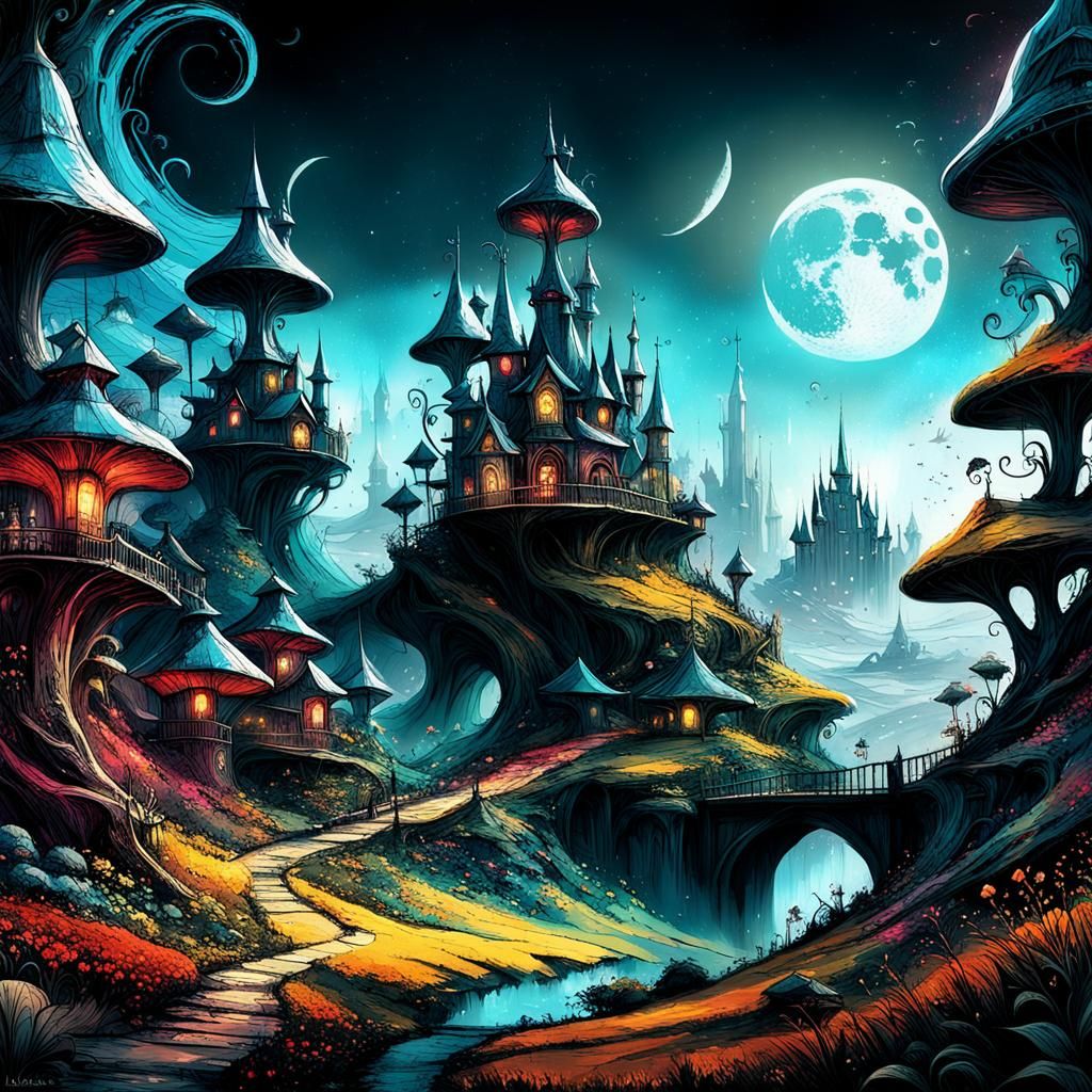 Detailed Moonscape Fairy Town by Jonas De Ro