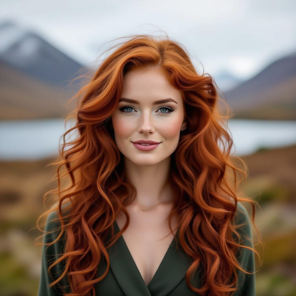 Beautiful Scottish Woman with Long Red Curly Hair