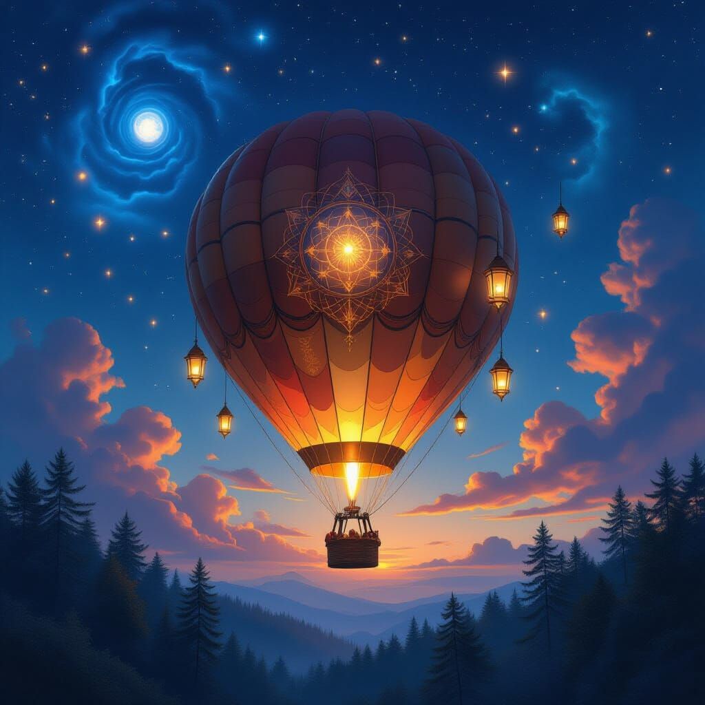Vintage Hot Air Balloon Soars Through Celestial Twilight