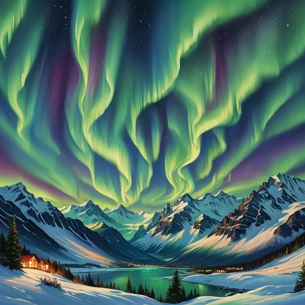 Aurora Borealis: Emerald and Sapphire Nightscape