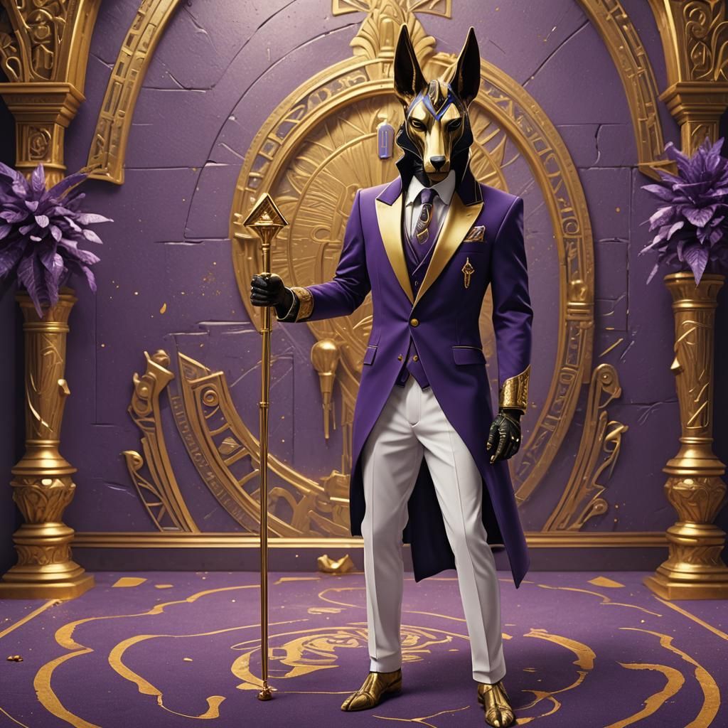 Anubis in Tuxedo with Golden Cane, Fantasy Art