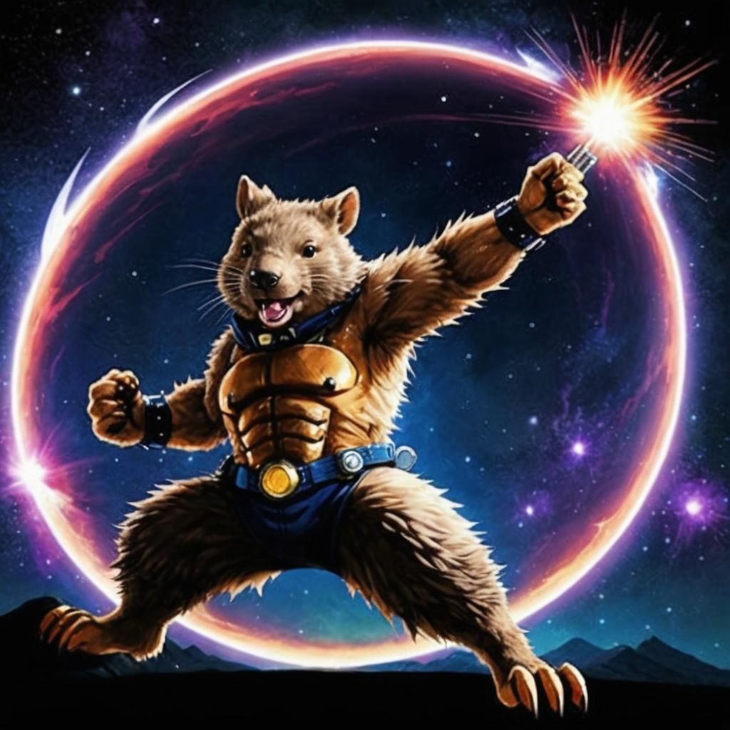 Anime Wombat Unleashes Cosmic Energy Blast