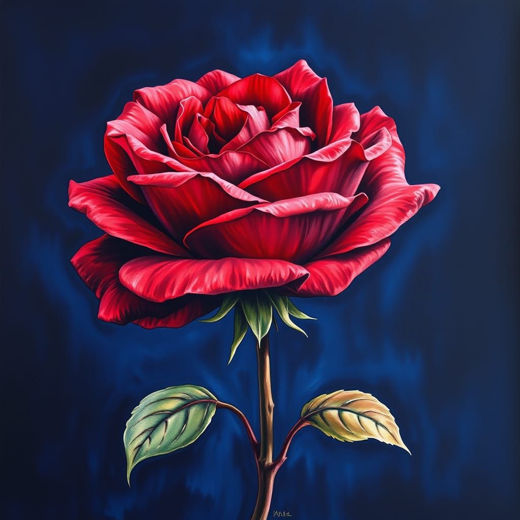 Ethereal Burgundy Rose in Gouache Style