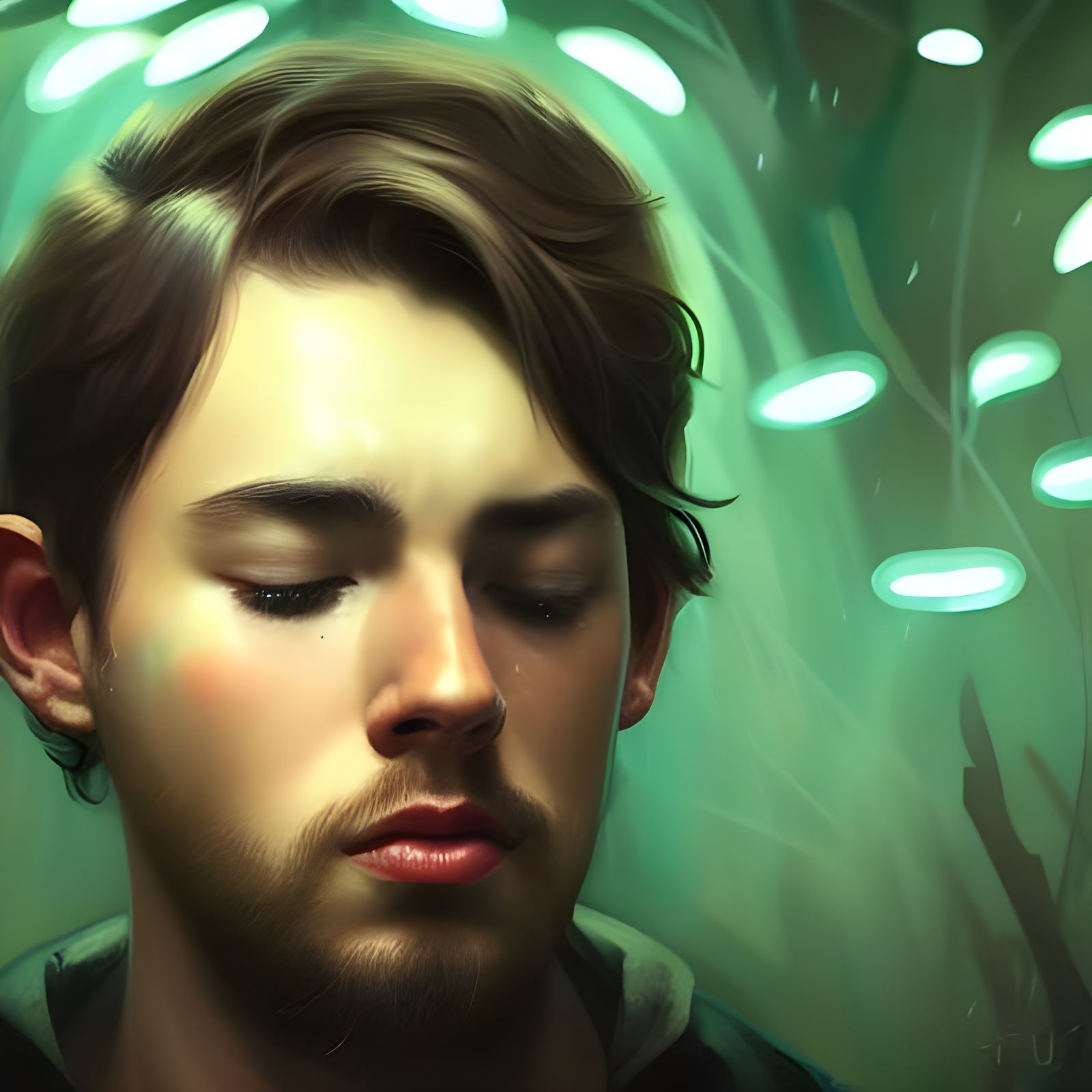 Neon Forest: Crying Boy's Digital Art Portrait