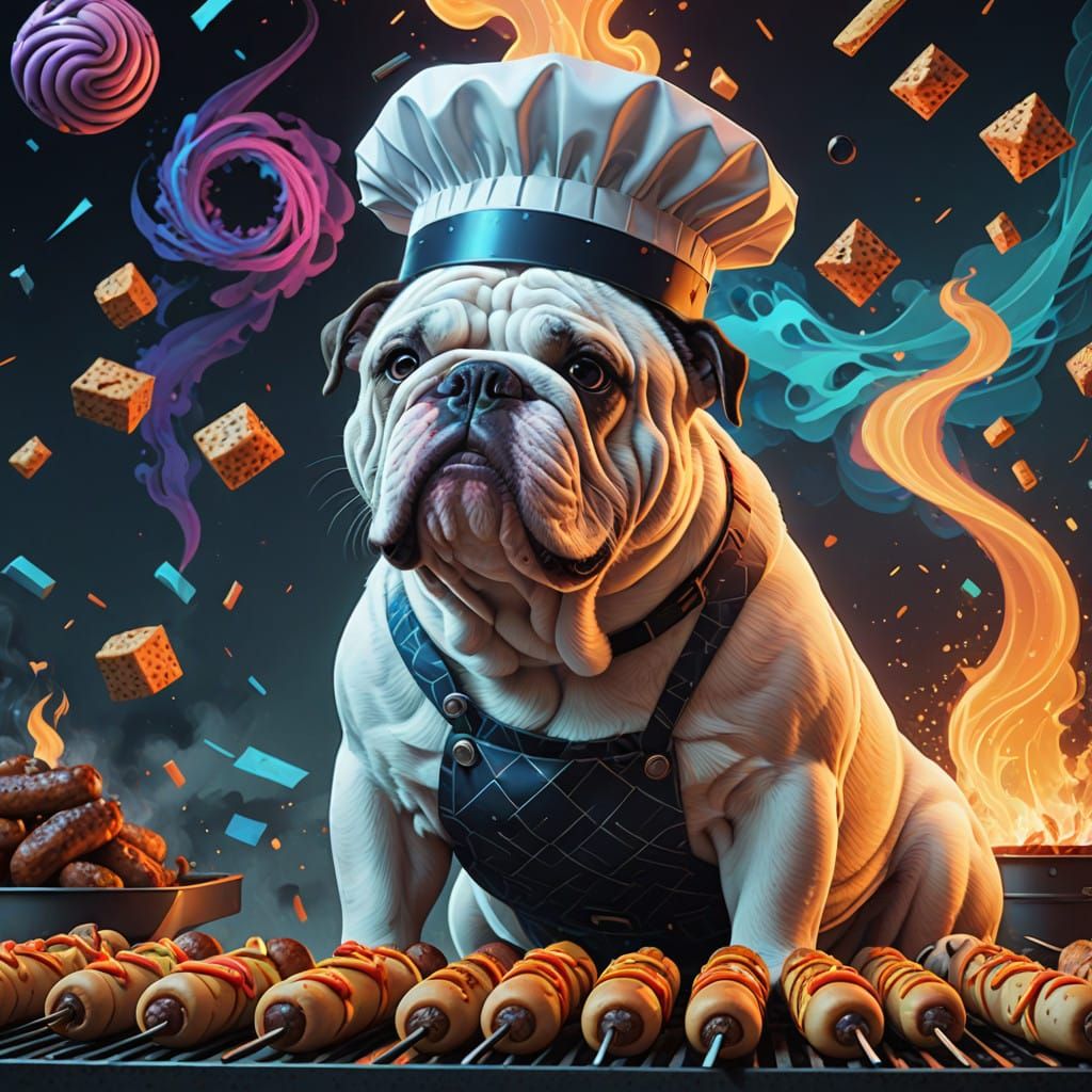 Surreal BBQ Scene in Fractal Vector Art Style