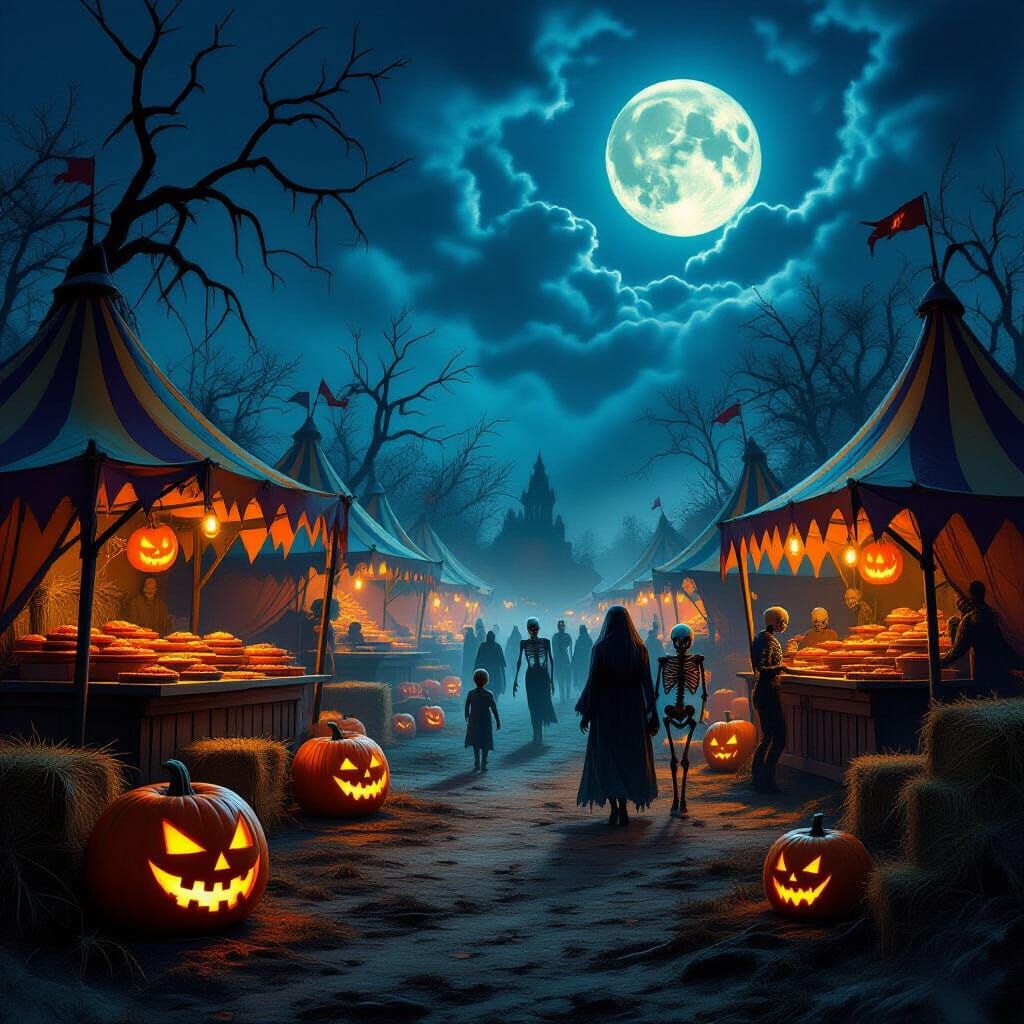 Haunted Zombie Pumpkin Patch Festival Under Harvest Moon