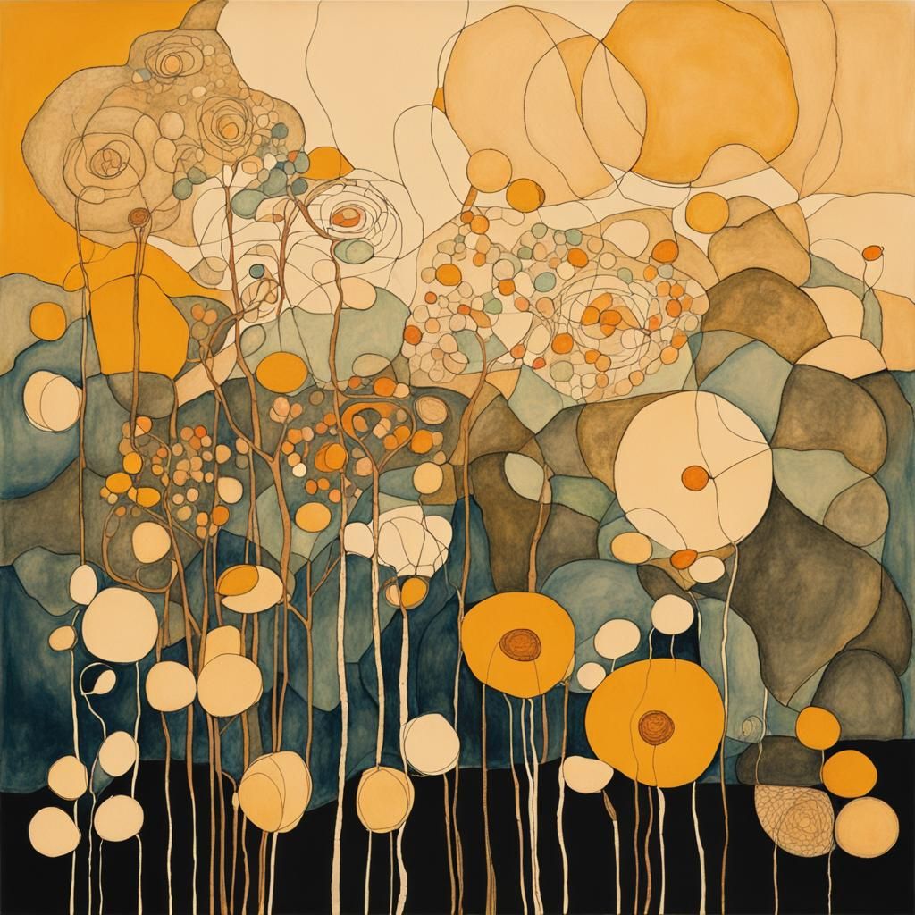 Organic Abstract Line Drawing in Art Deco Style