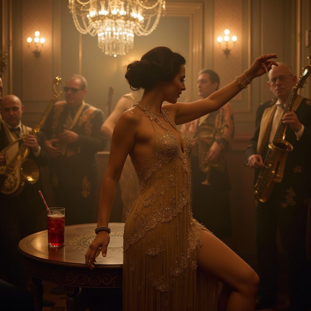 Flapper Dances in Speakeasy, Art Deco Style