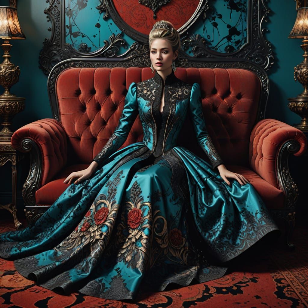 Hyper-Maximalist Woman in Turquoise Elegance