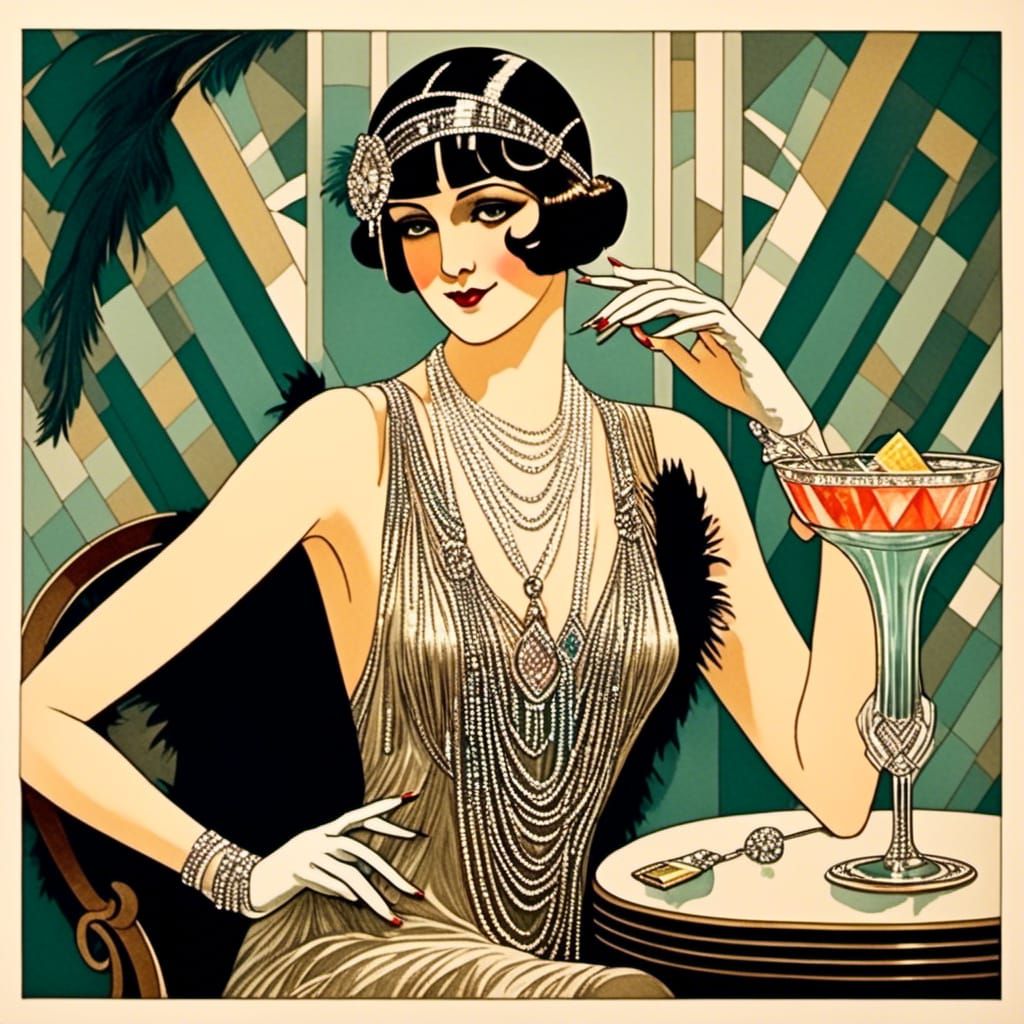Flapper Era Woman Enjoying a Cocktail