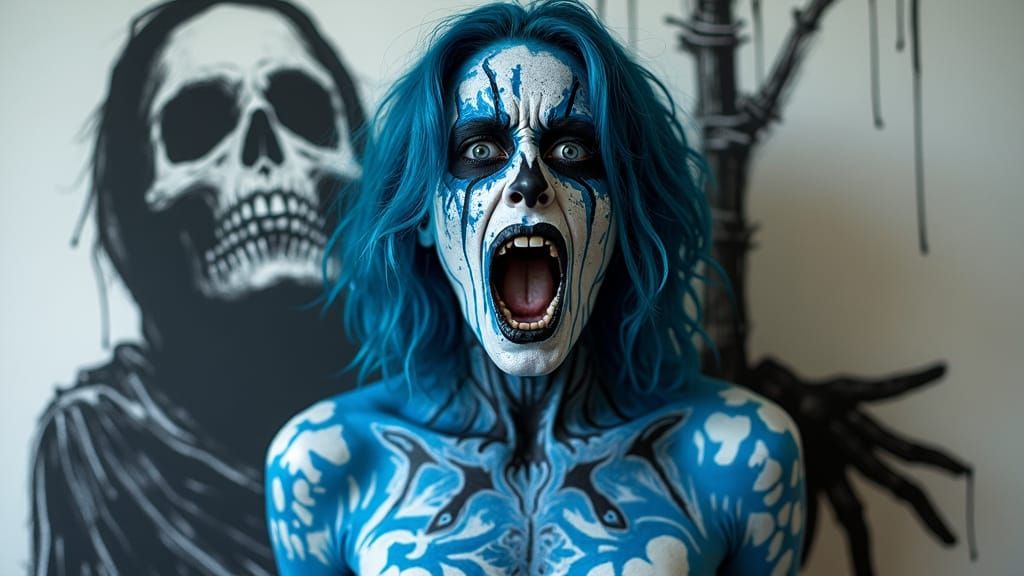 Frightened Woman with Grim Reaper Sketch Art