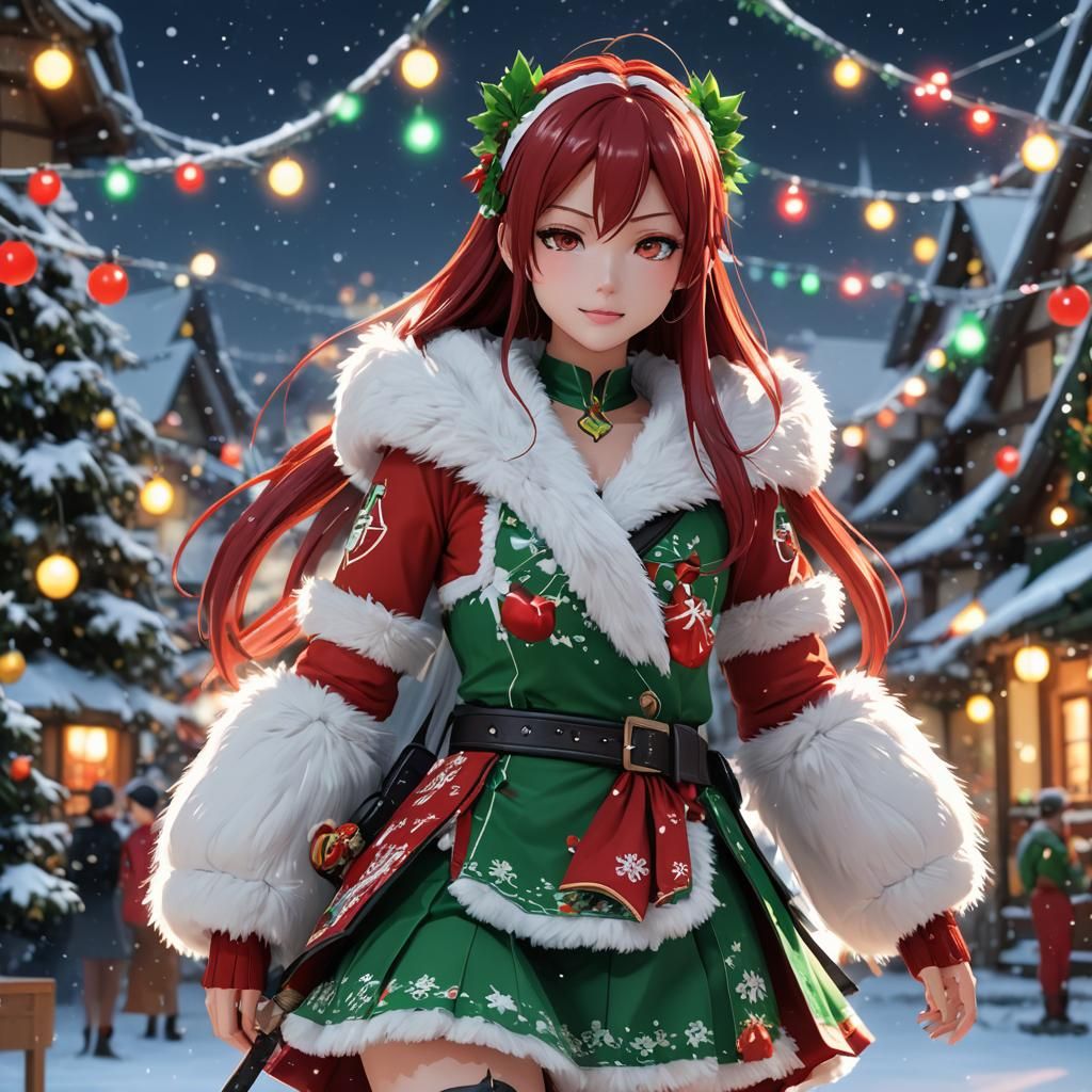 Festive Anime Erza Scarlet in Winter Wonderland