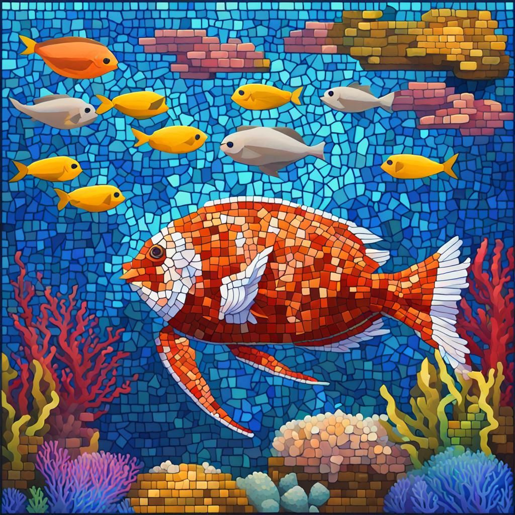 Vibrant Underwater Paradise in Mosaic Style