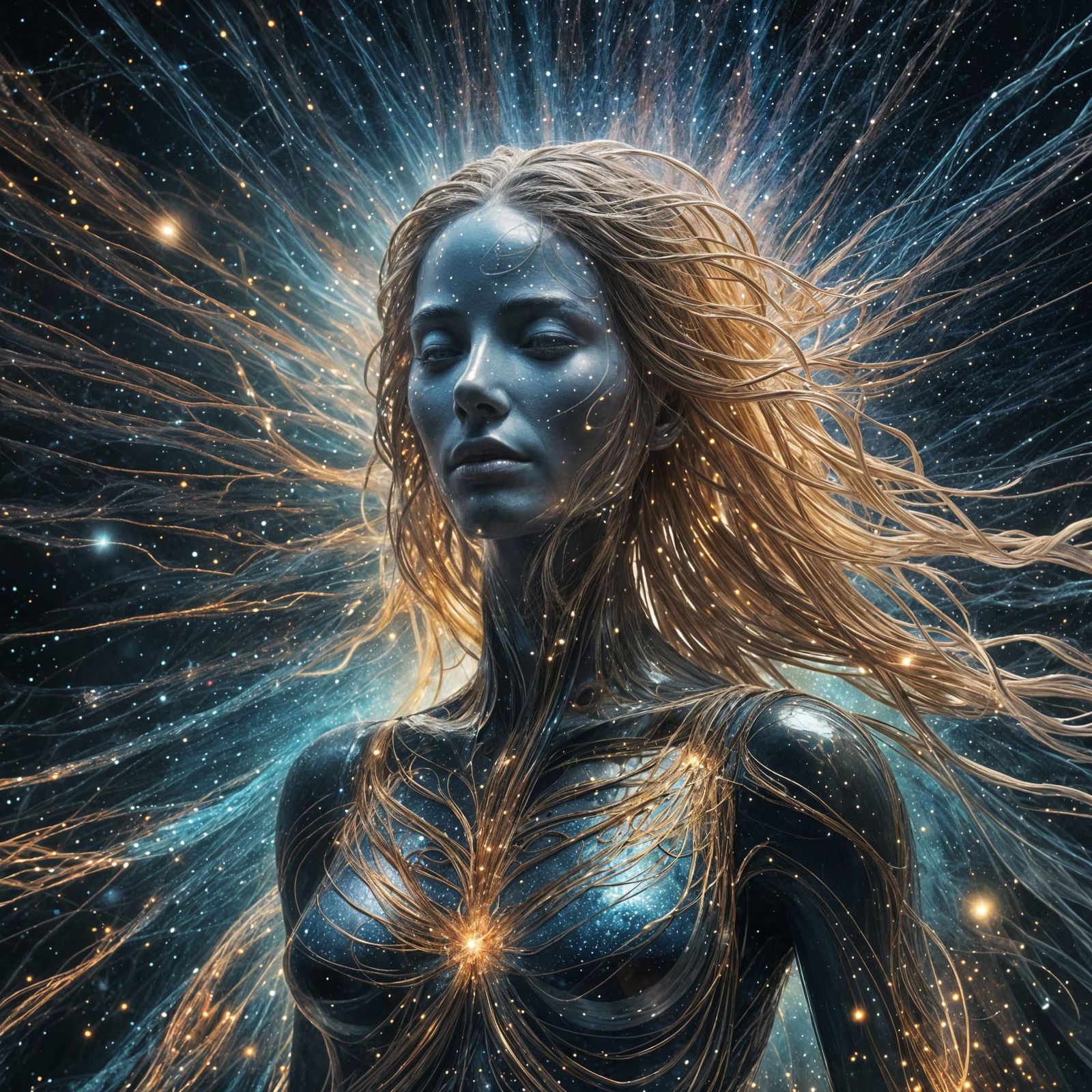 Faceless Cosmic Being in Sparkling Universe