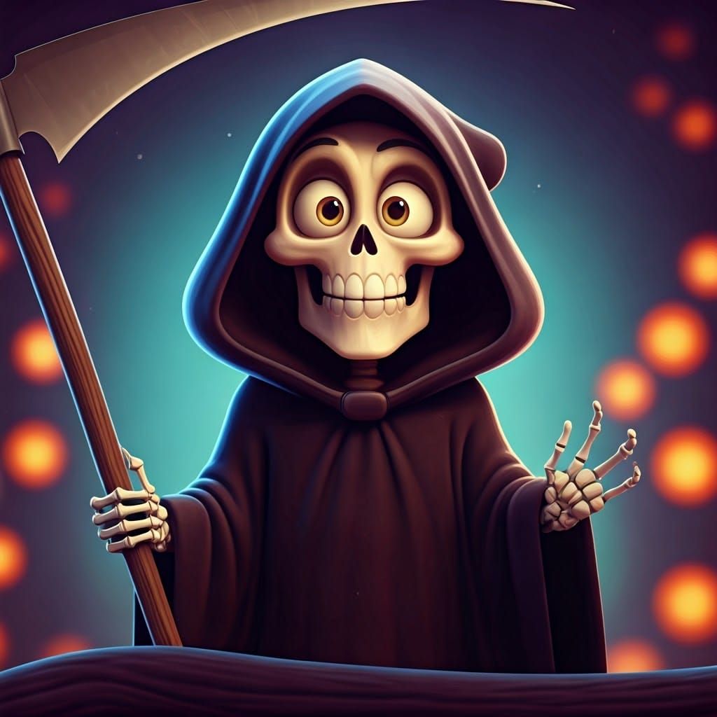 Pixar-Style Grim Reaper with Mischievous Smile