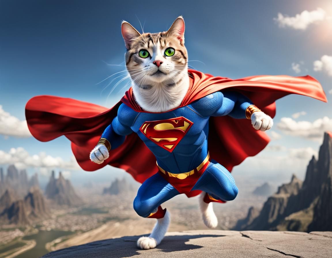 DreamWorks Style Supercat Hero with Flowing Cape