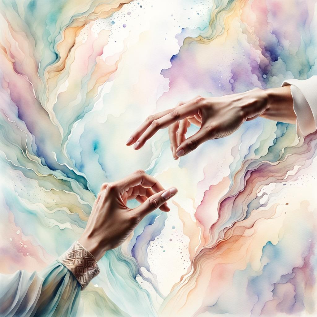 Touching Hands: A Watercolor Painting of Connection