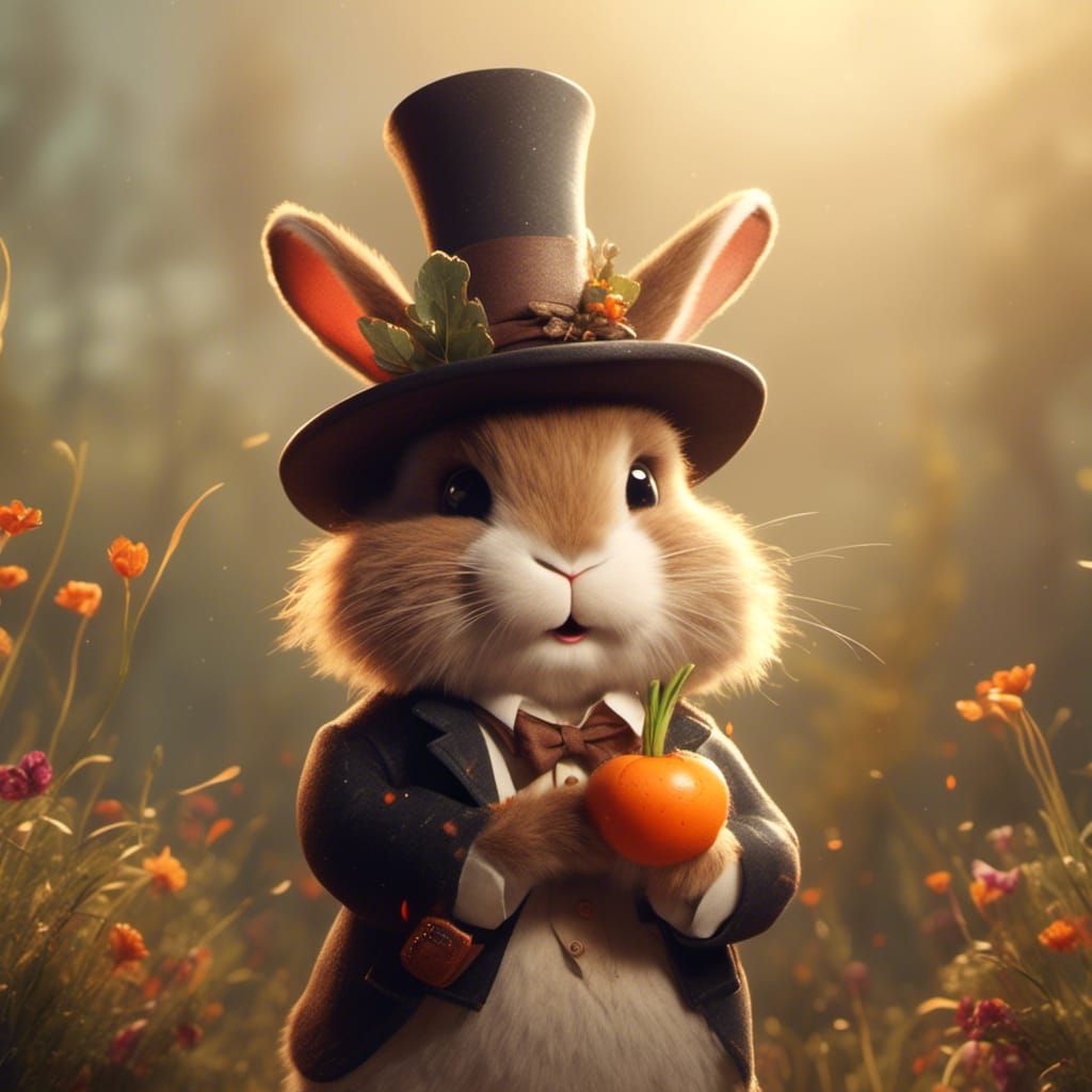 Cute Bunny in Top Hat Digital Illustration