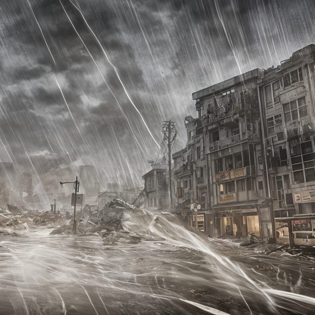 Storm Surge Devastation: Flooded Cityscape