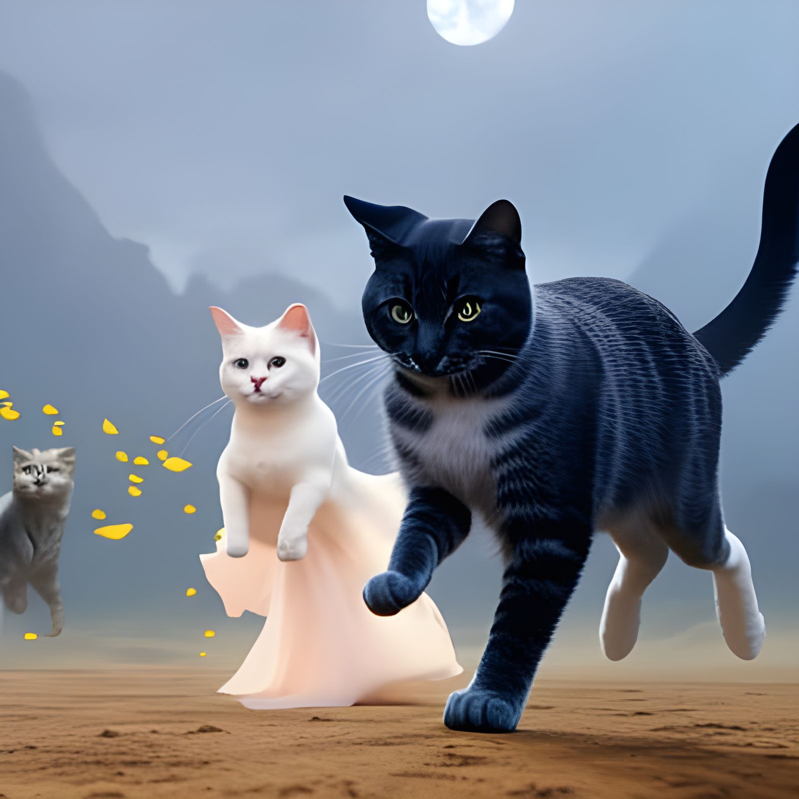 Dancing Cat Ghosts Around Kitten: Fantasy Concept Art