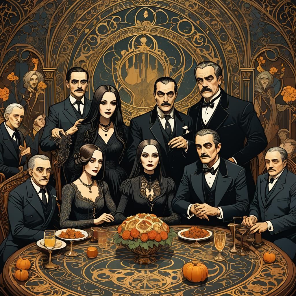 An elegant Art Nouveau poster featuring characters from the ...