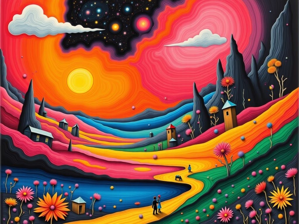 Martian Village in Colorful Fauvist Style