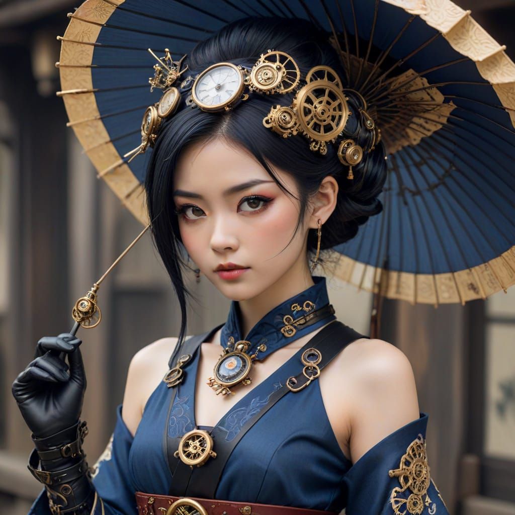 Japanese Steampunk Lady in Meiji-Inspired Armor