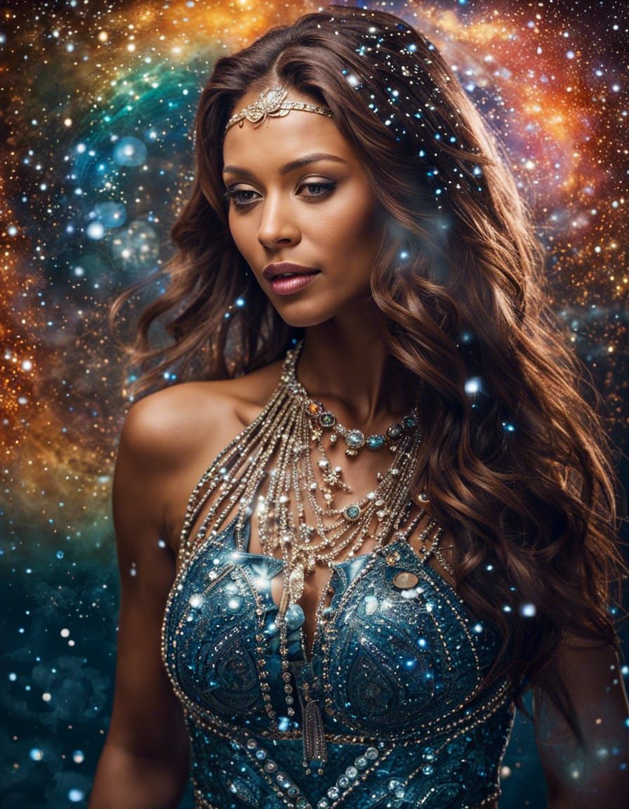 Curvaceous Woman in Glass Dress, Mixed Media Art