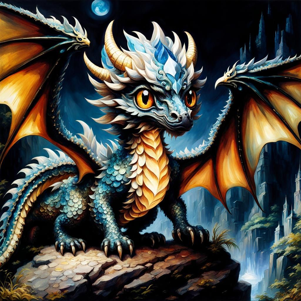 Hyperdetailed Crystal Dragon Portrait by Arthur Rackham