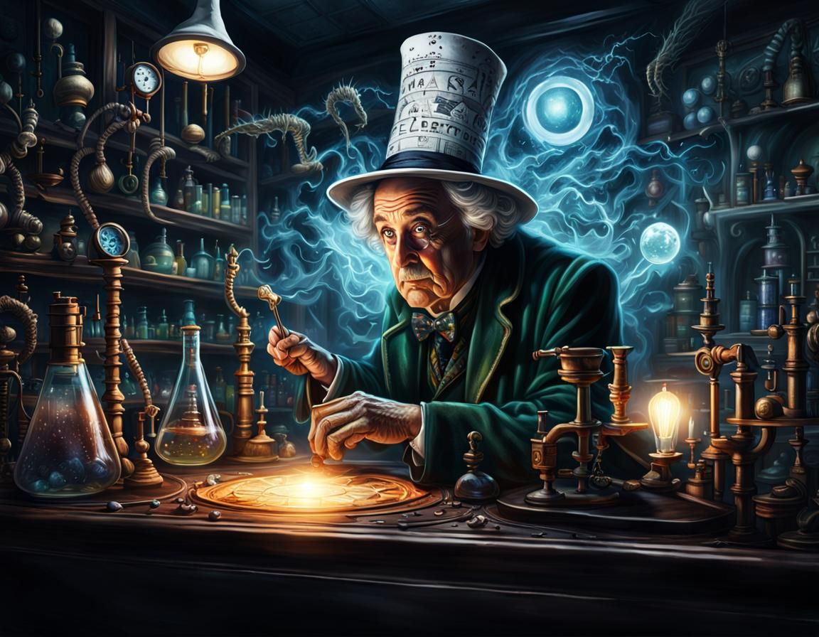 Dark Fantasy Mad Scientist in Magical Laboratory