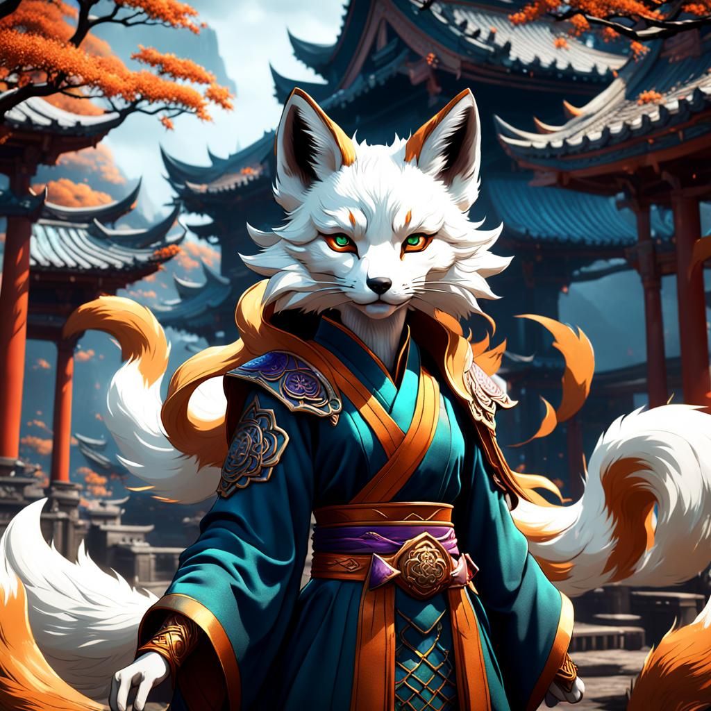 Detailed Female Kitsune in Fantasy Concept Art