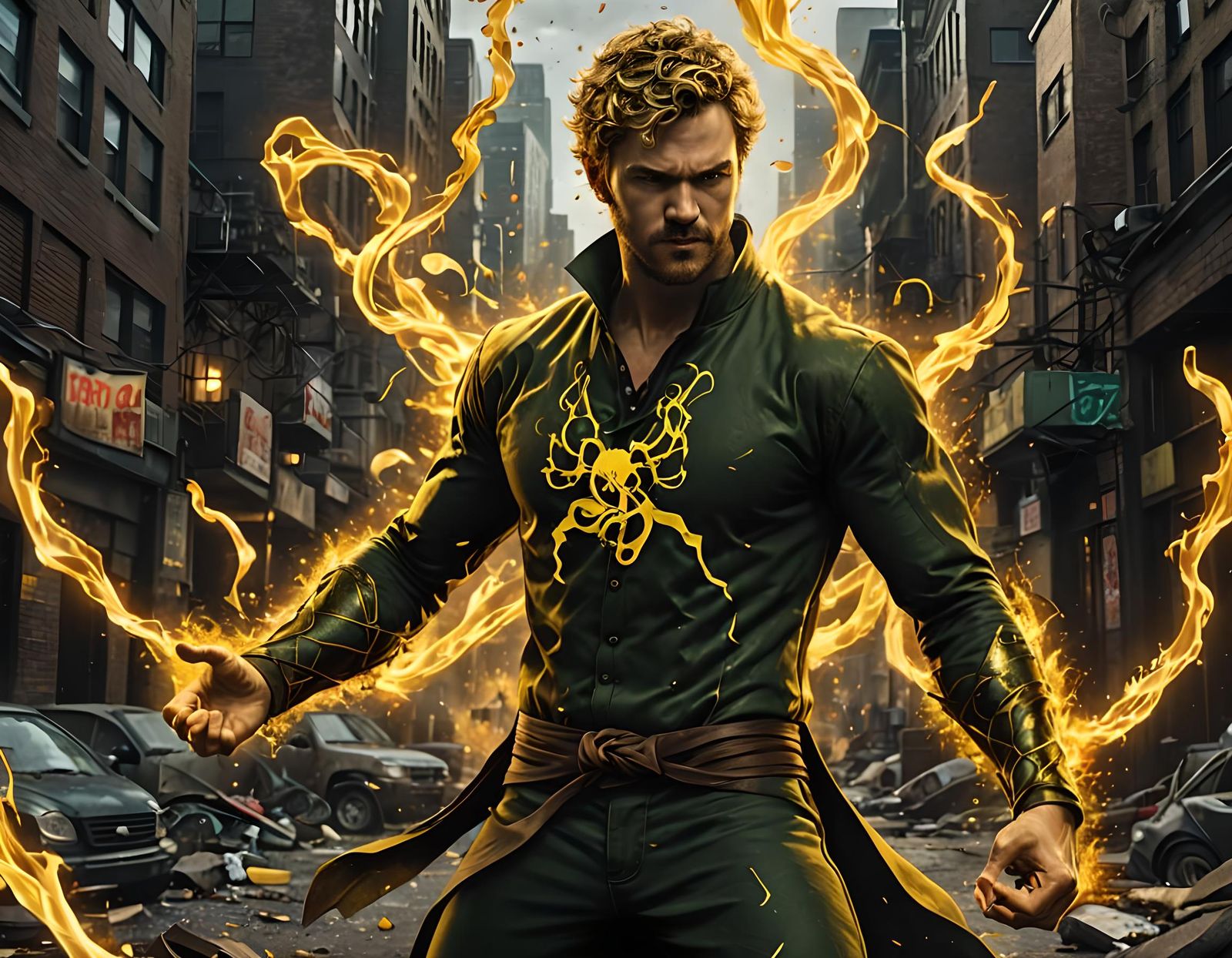 Dramatic Portrait of Iron Fist in Matte Painting Style