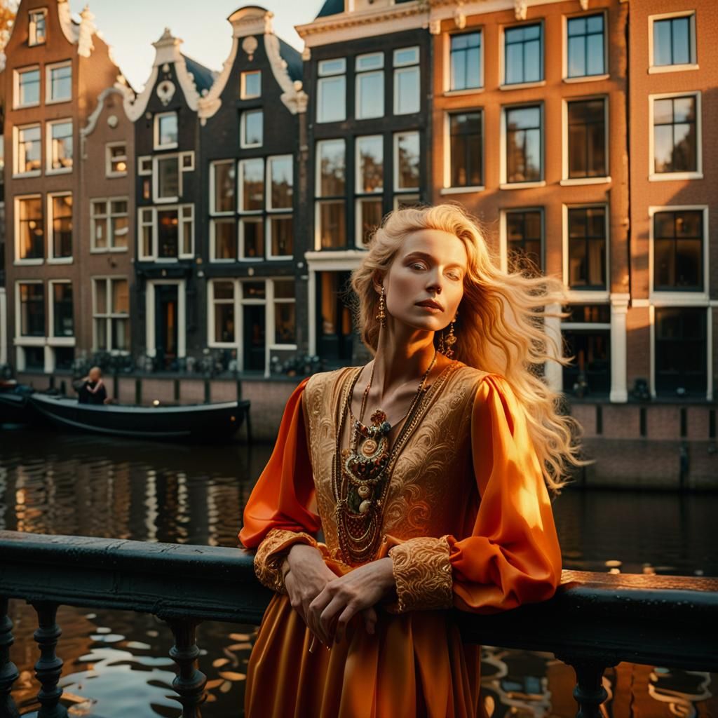 Golden Goddess Adorns Historic Amsterdam Canal House