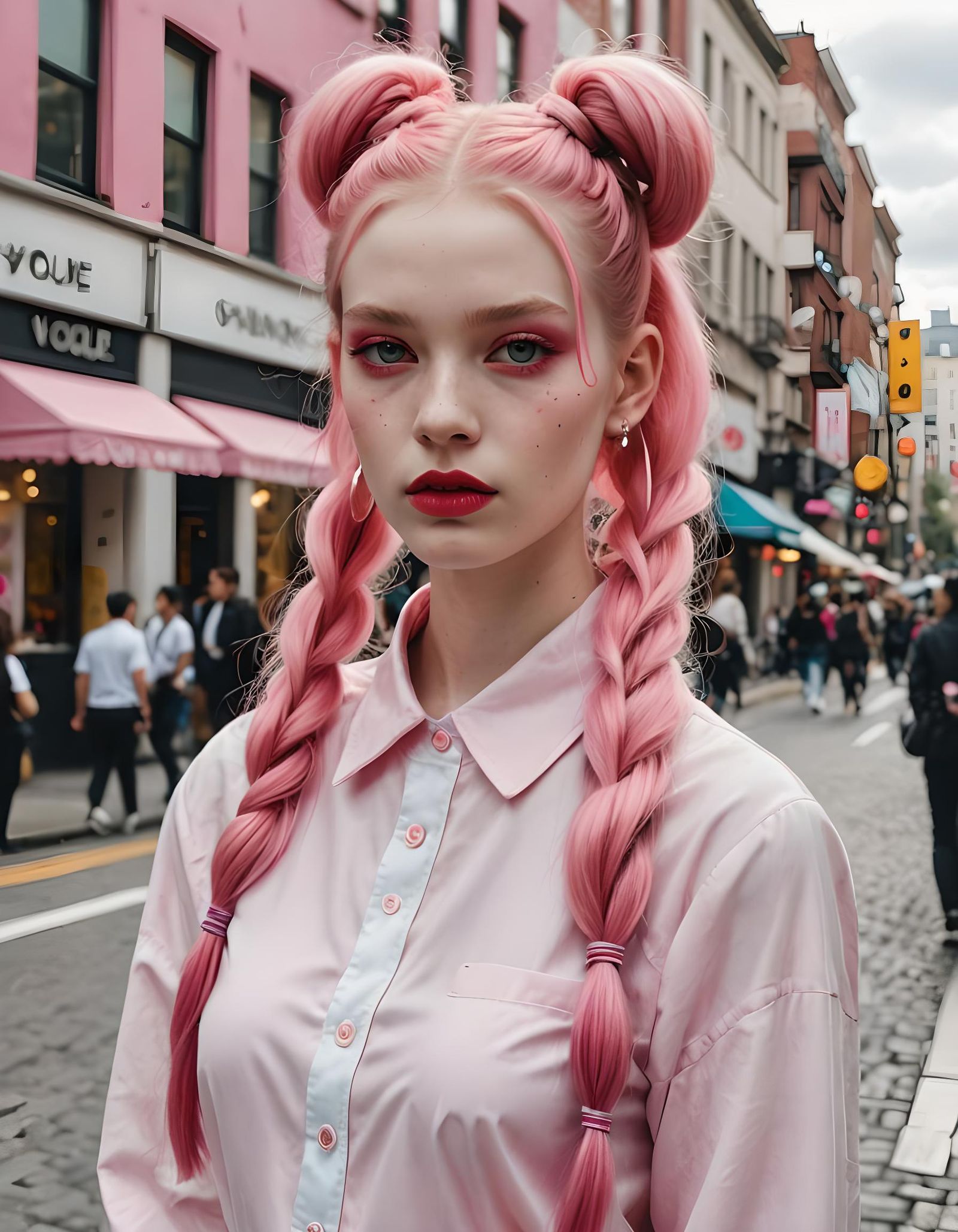 Candycore Model with Pigtails on Colorful Street
