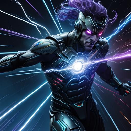 Surreal Energy Bolt Illuminates Metal in Vibrant Blue and Pu...