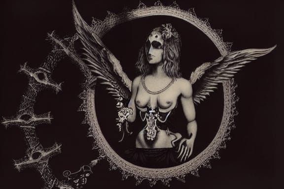 Intricate 1880s Gravure: Lucifer and Lady