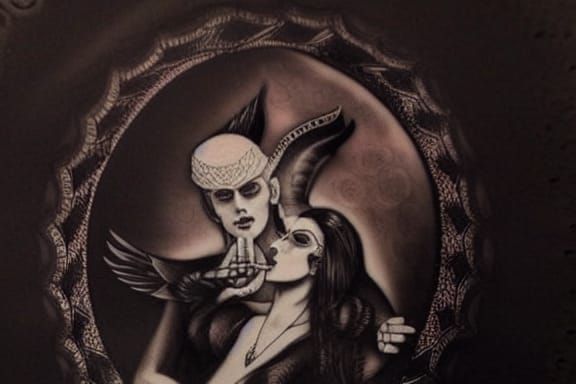Elegant 1880s Gravure: Lucifer and Lady
