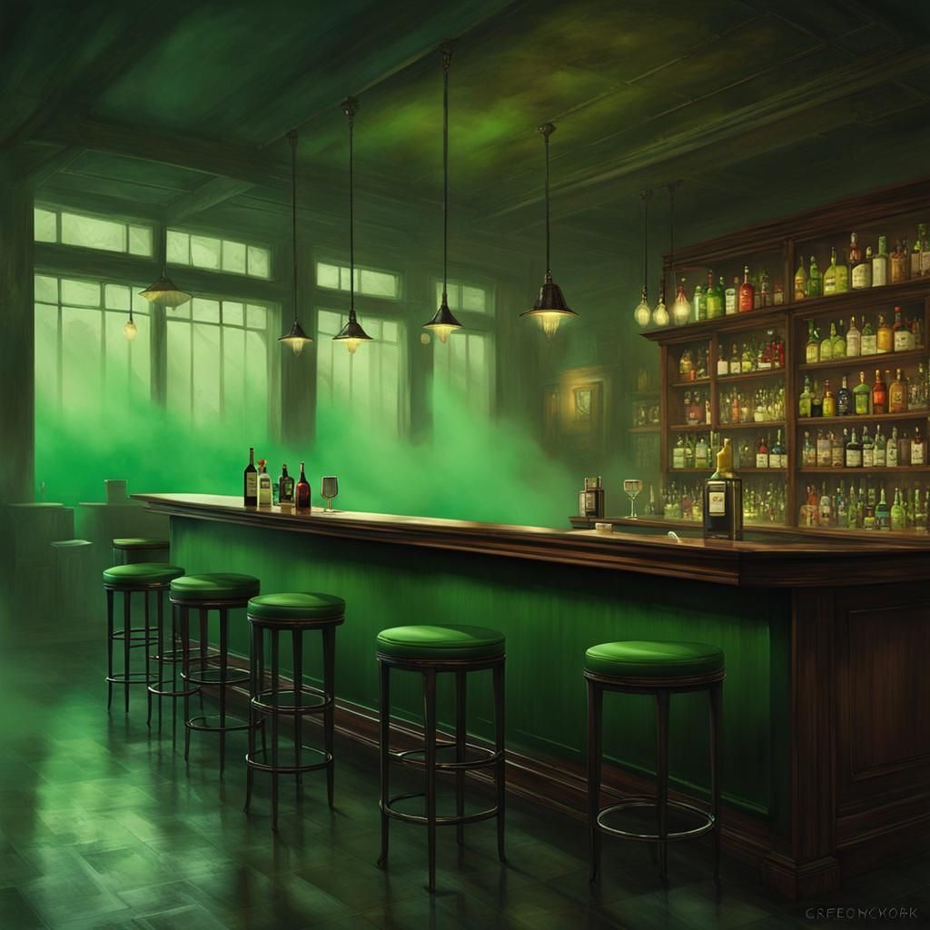 Ominous Green Fog in Empty Modern Bar