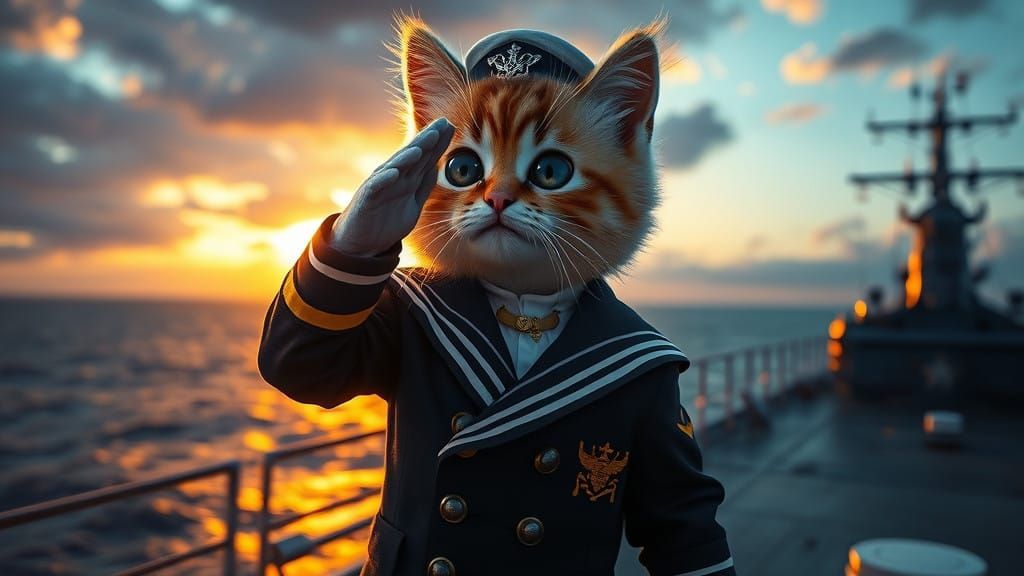 Admiral Fluffkins Salutes in Dramatic Naval Scene