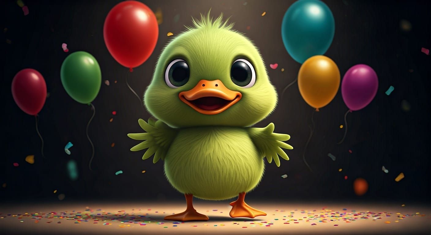 Happy Green Duckling Dancing in 3D Cartoon Style