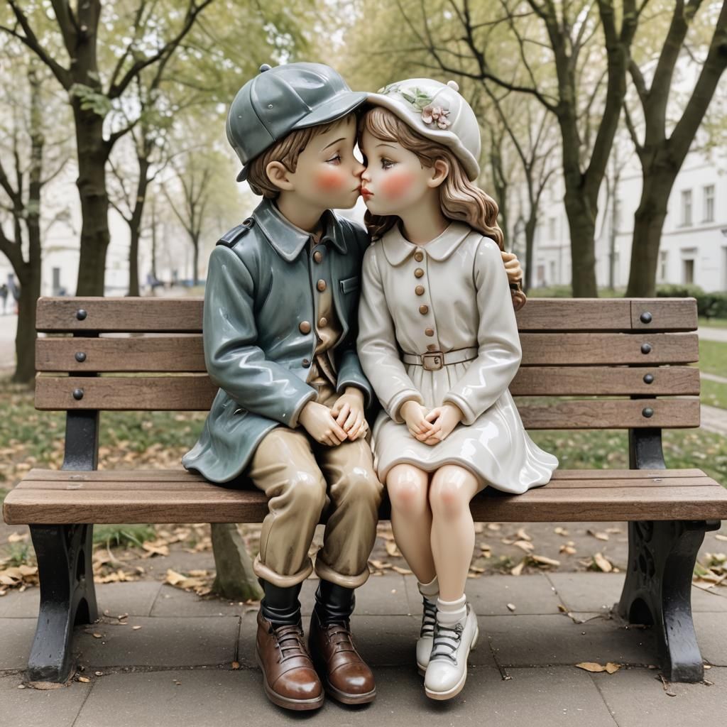 Hummel Style Porcelain Figurines: Boy and Girl