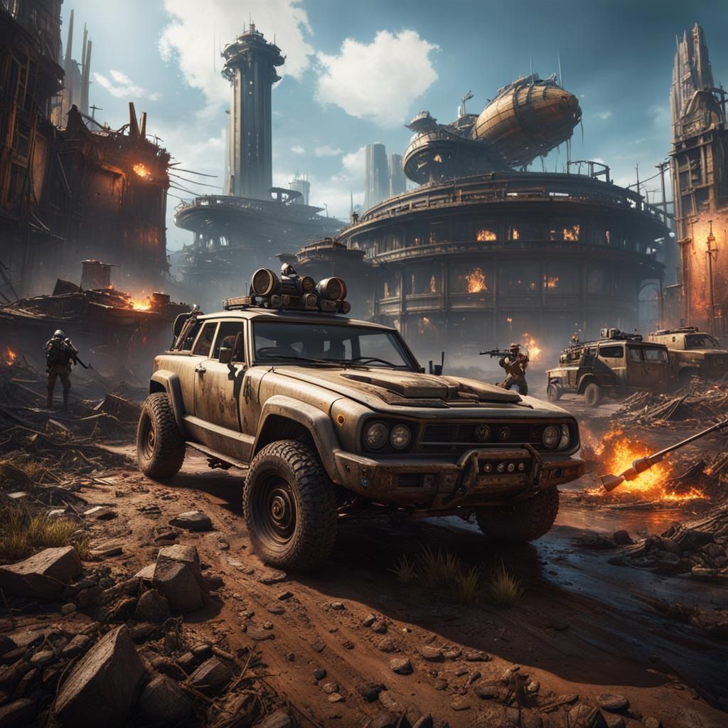 Post-Apocalyptic Action Scene in League of Legends Style