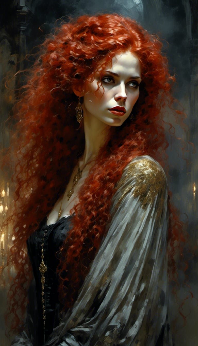 Red-Haired Goddess Portrait with Braids in Hyperrealistic St...