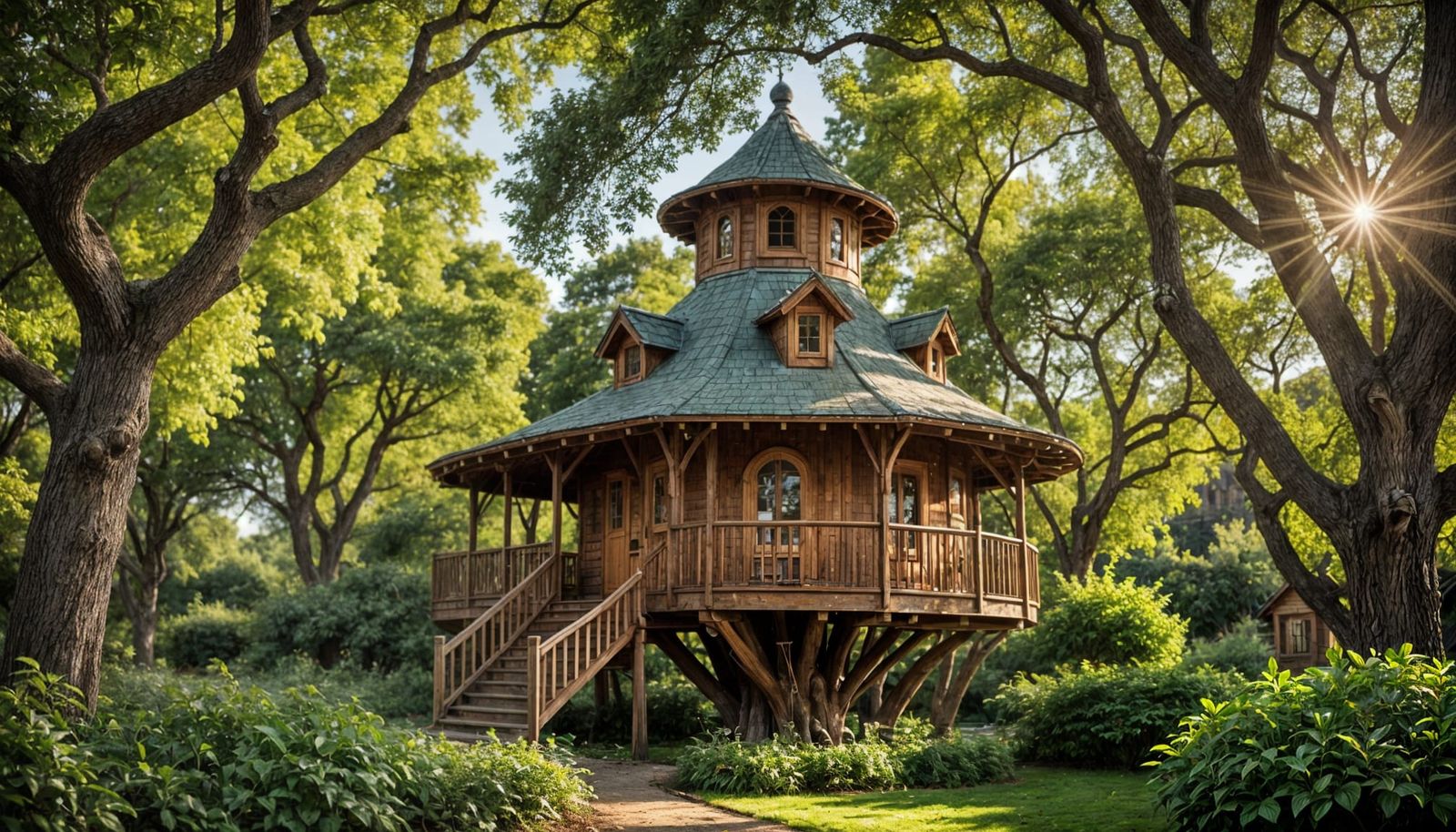 Whimsical Treehouse in Lush Backyard